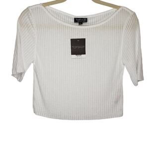 Topshop Cropped Ribbed Short Sleeve Top Size 6 NEW